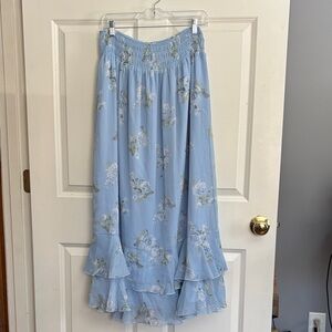 Loft Floral Blue Maxi Skirt, lined
Top of Waistband-longest layer is 39 inches